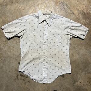 Vintage 60s Archdale White Pattern Short Sleeve Button Up